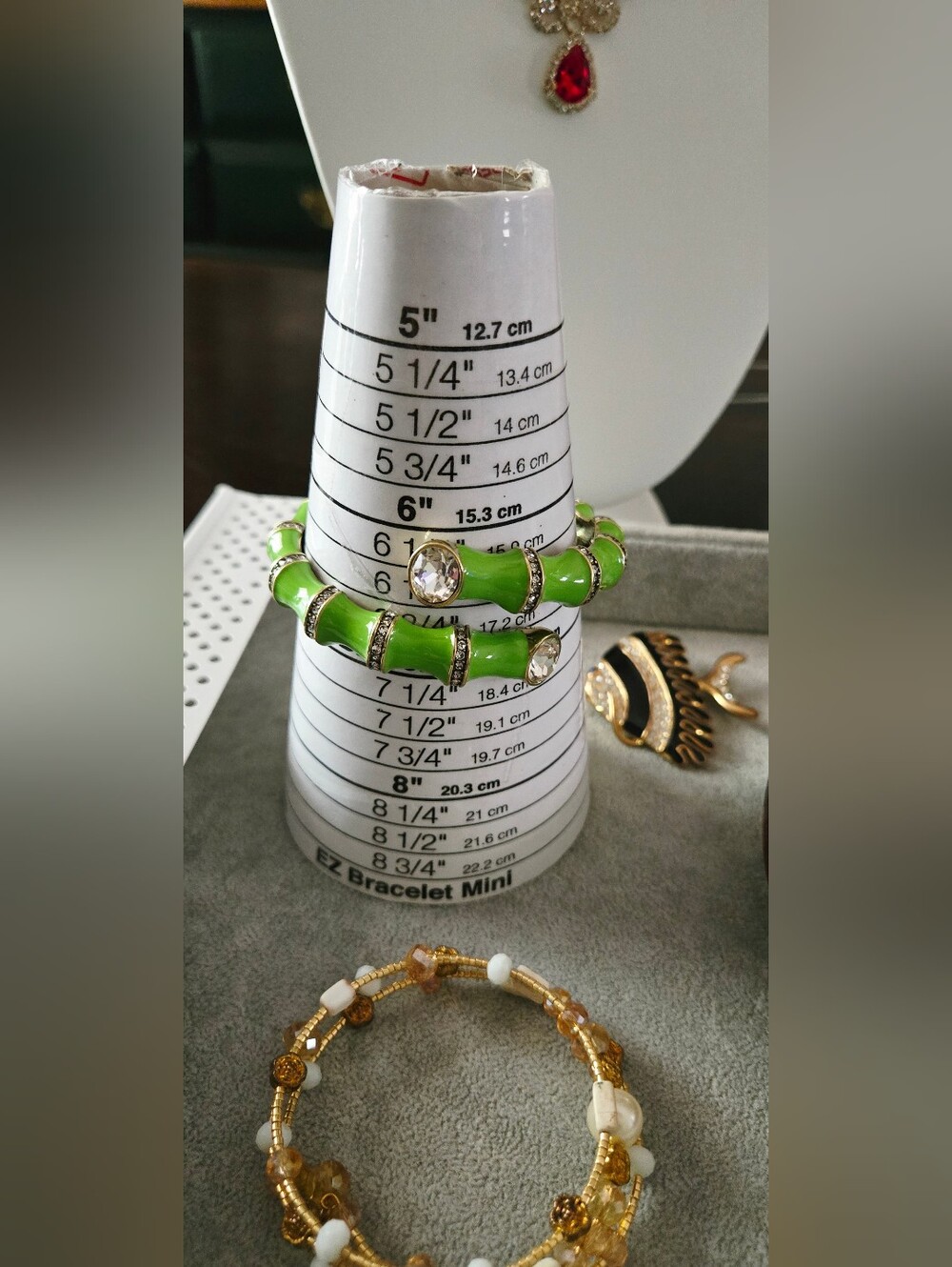 Heidi Daus Neon Green Enamel Bamboo-Style Hinged Bracelet with Clear Crystals - Picture 11 of 16